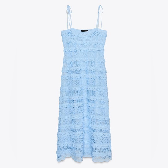 ZARA RUFFLED POINTELLE KNIT DRESS - Picture 7 of 10